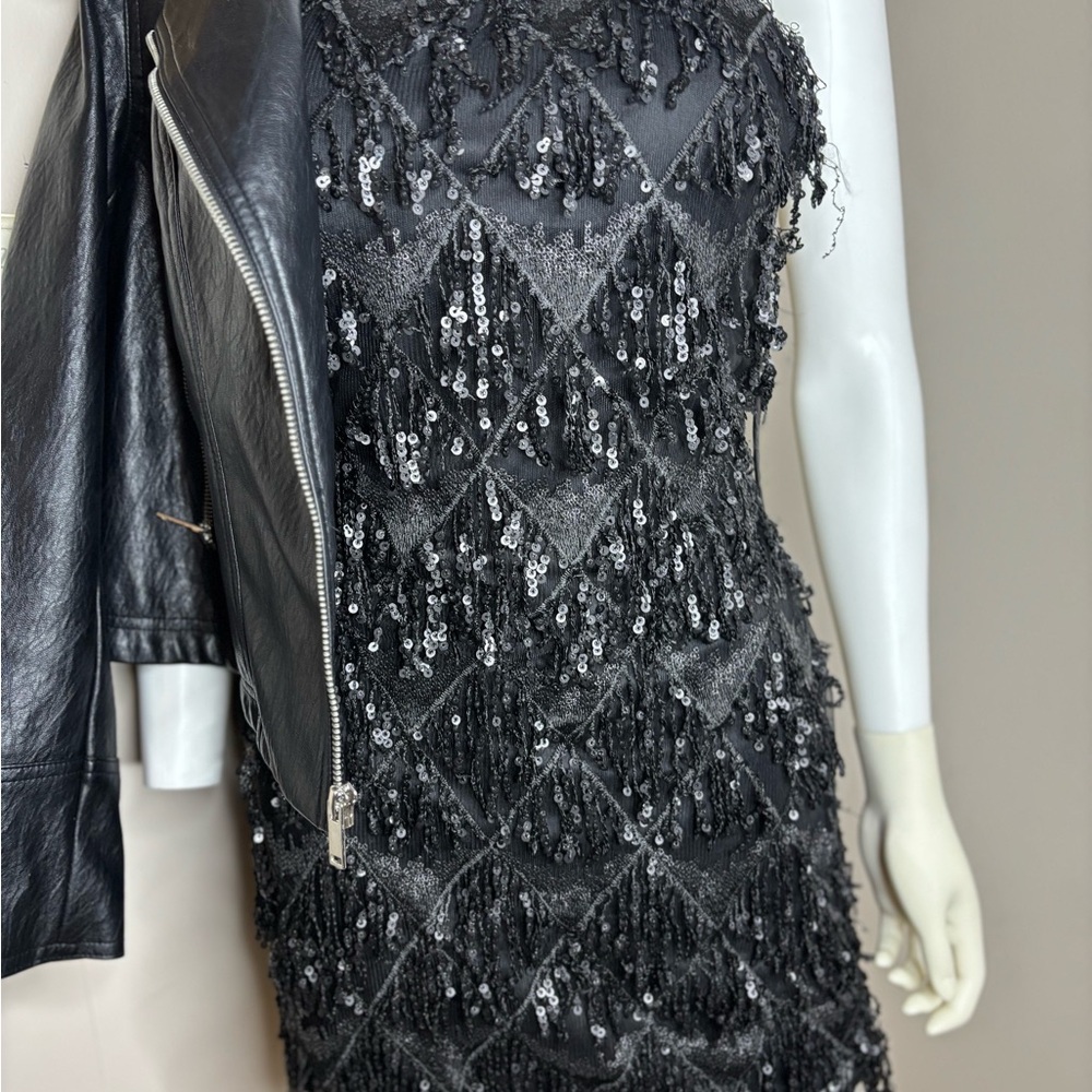 Chic Black Sequin Fringe Mini Dress - Picture 1 of 4